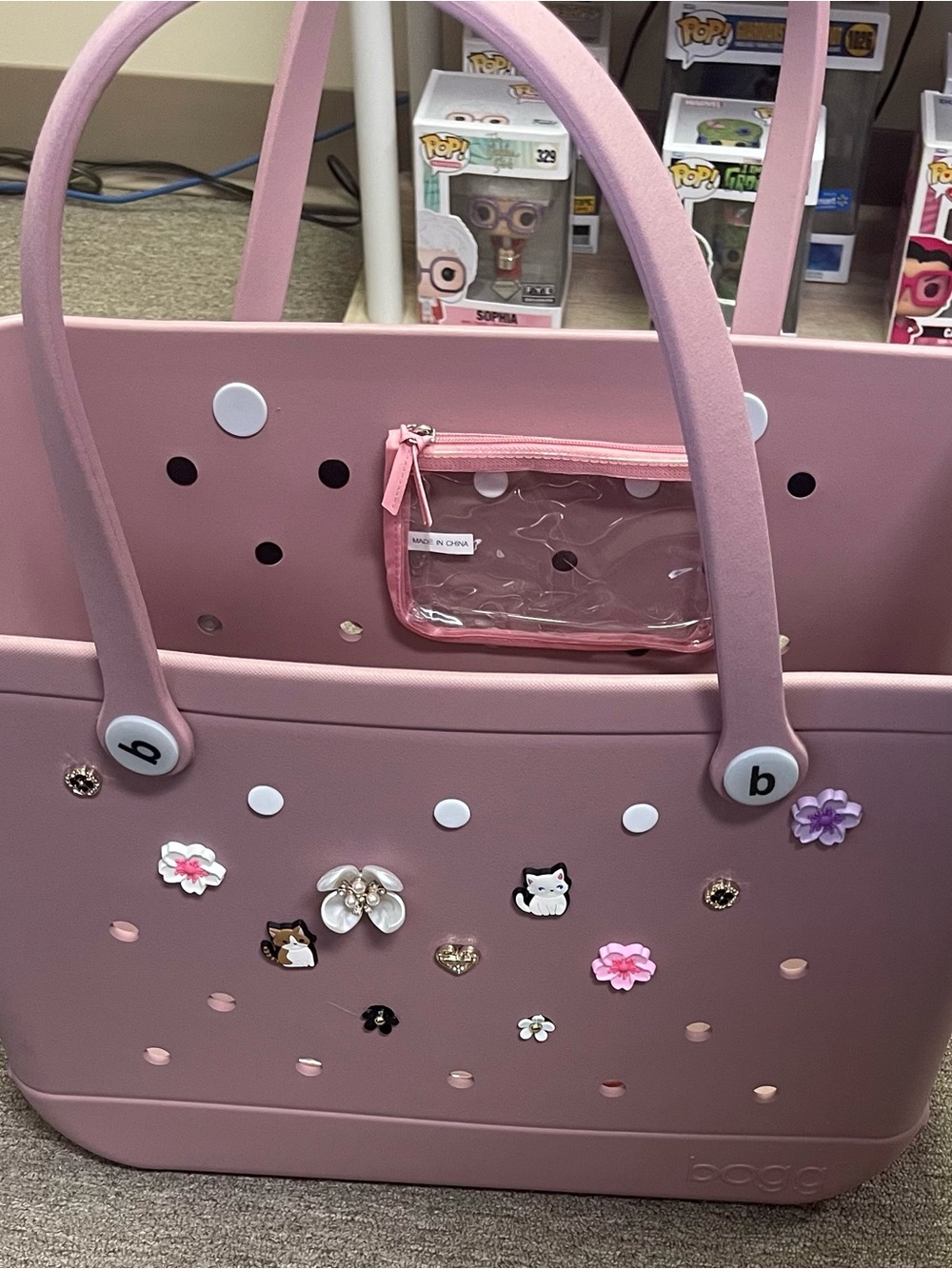 Large Bogg Pink Tote Bag with Decorative Charms - Picture 4 of 4